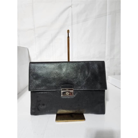 Authentic PRADA Saffiano Attache Portfolio Clutch Black - Picture 13 of 13